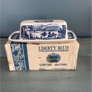 Staffordshire Liberty Blue Butter Dish in Original Box